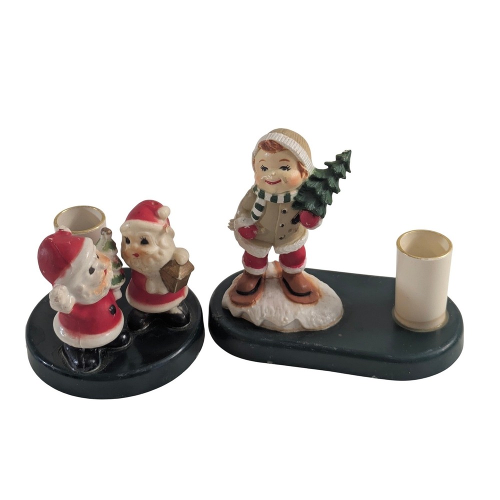 Vintage Christmas Candle Holders‎ Figurines Santa Boy Tree McCory Gifts Kitschy